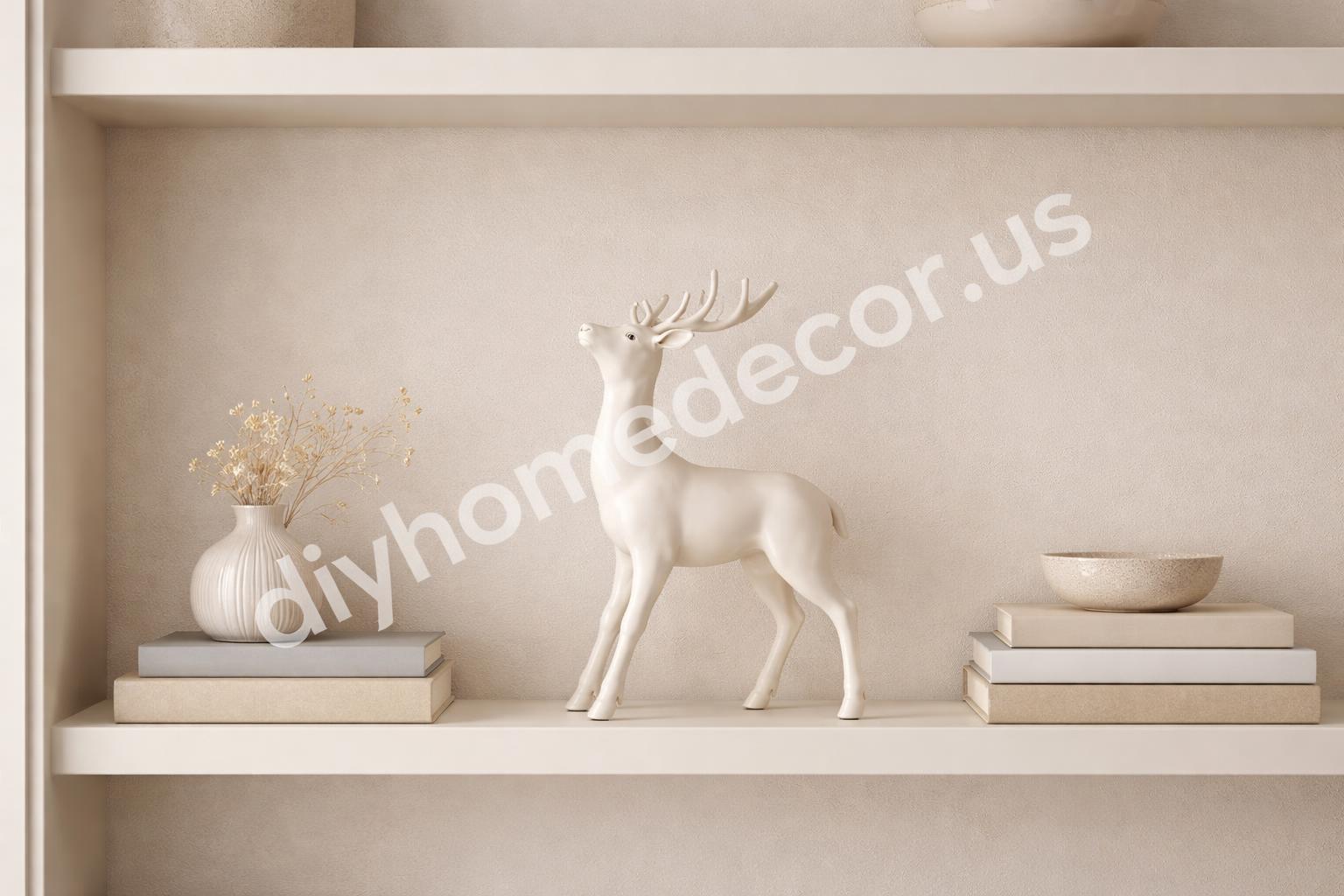 Animal statue on neutral living room shelf