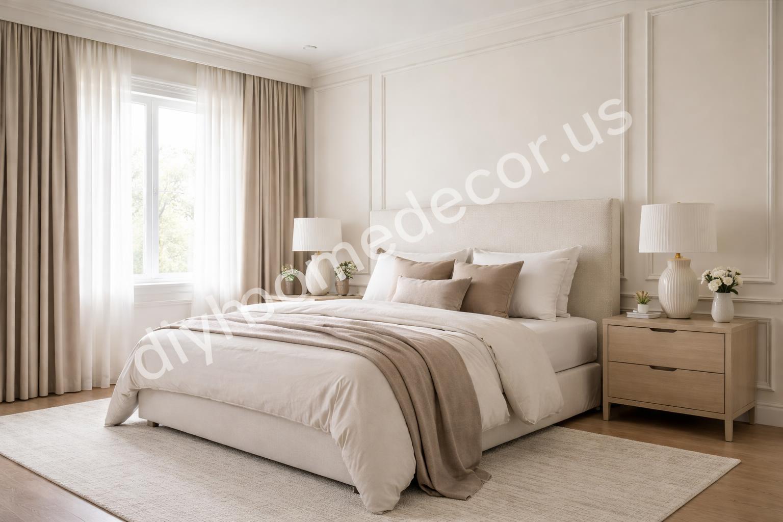 Bedroom with simple wall molding and soft neutrals