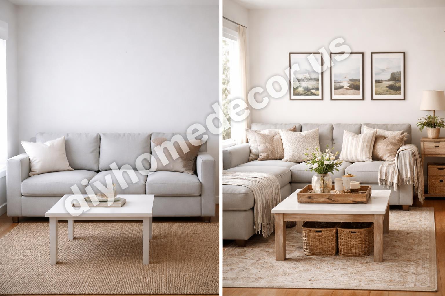 Before and after farmhouse living room refresh
