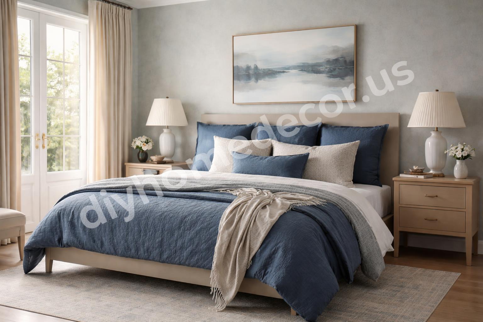 Calm blue bedroom with luxury layers