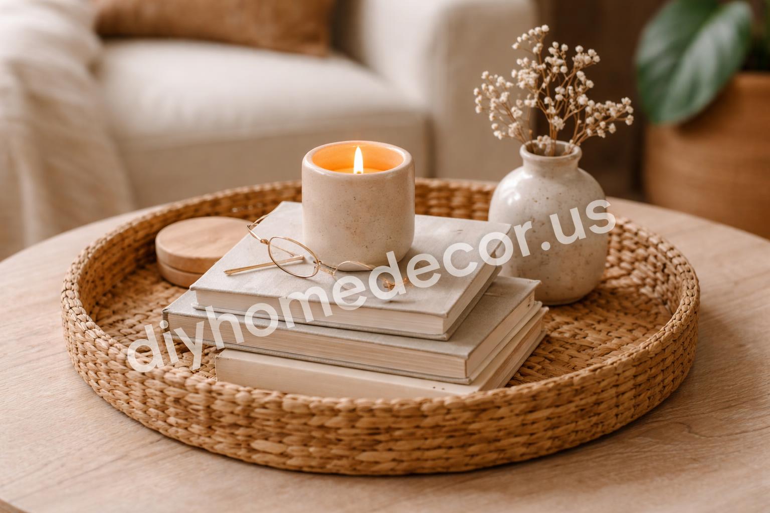 Coffee table tray with candle and books