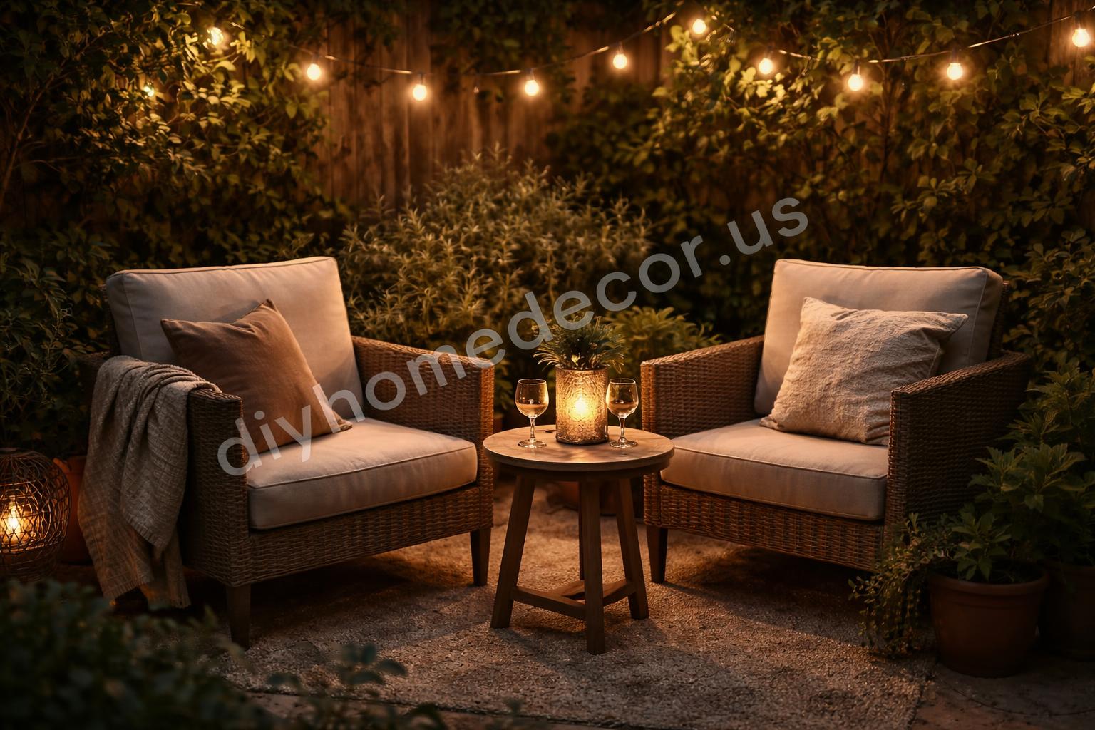 Cozy backyard seating area warm glow