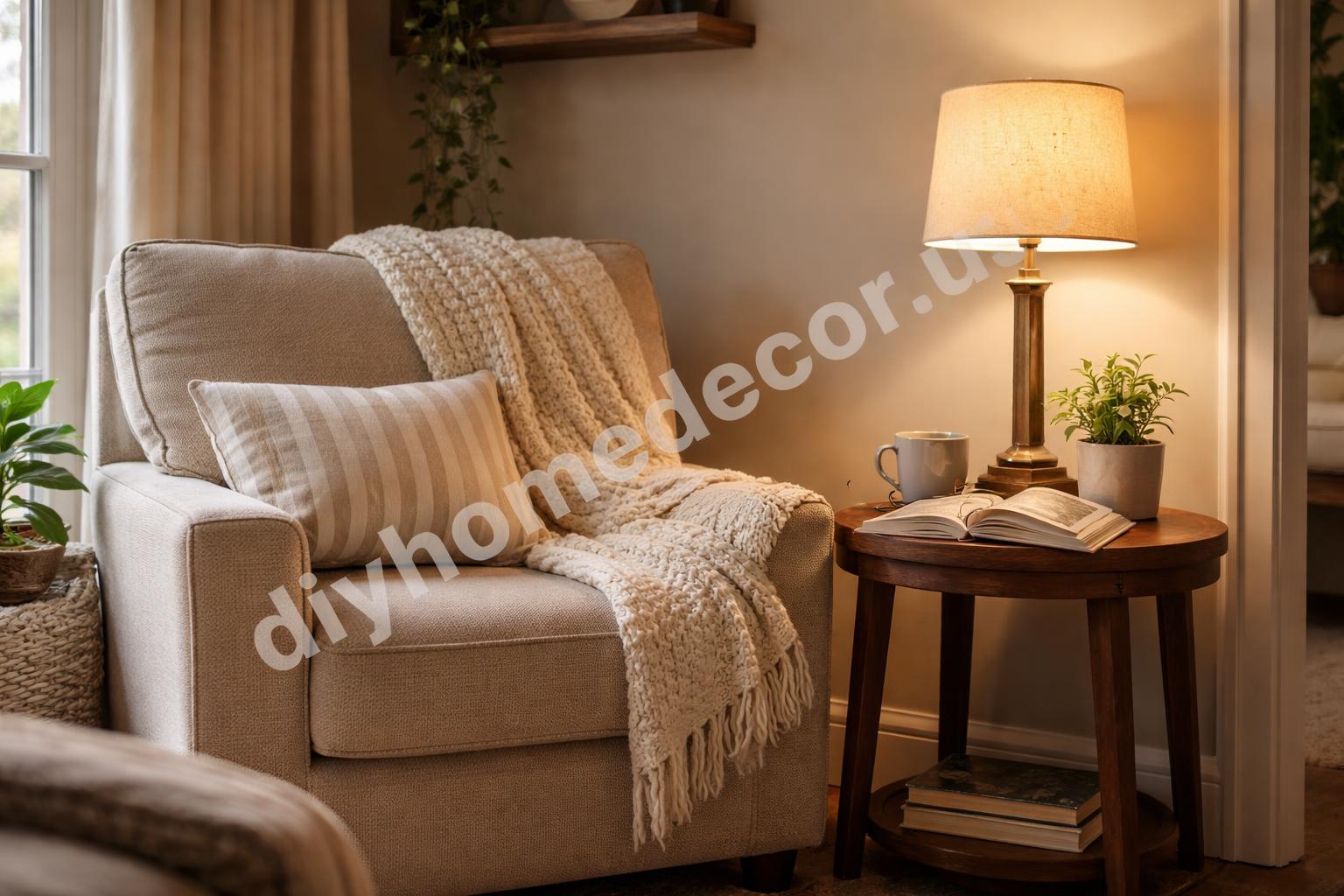 Cozy reading corner with chair and lamp