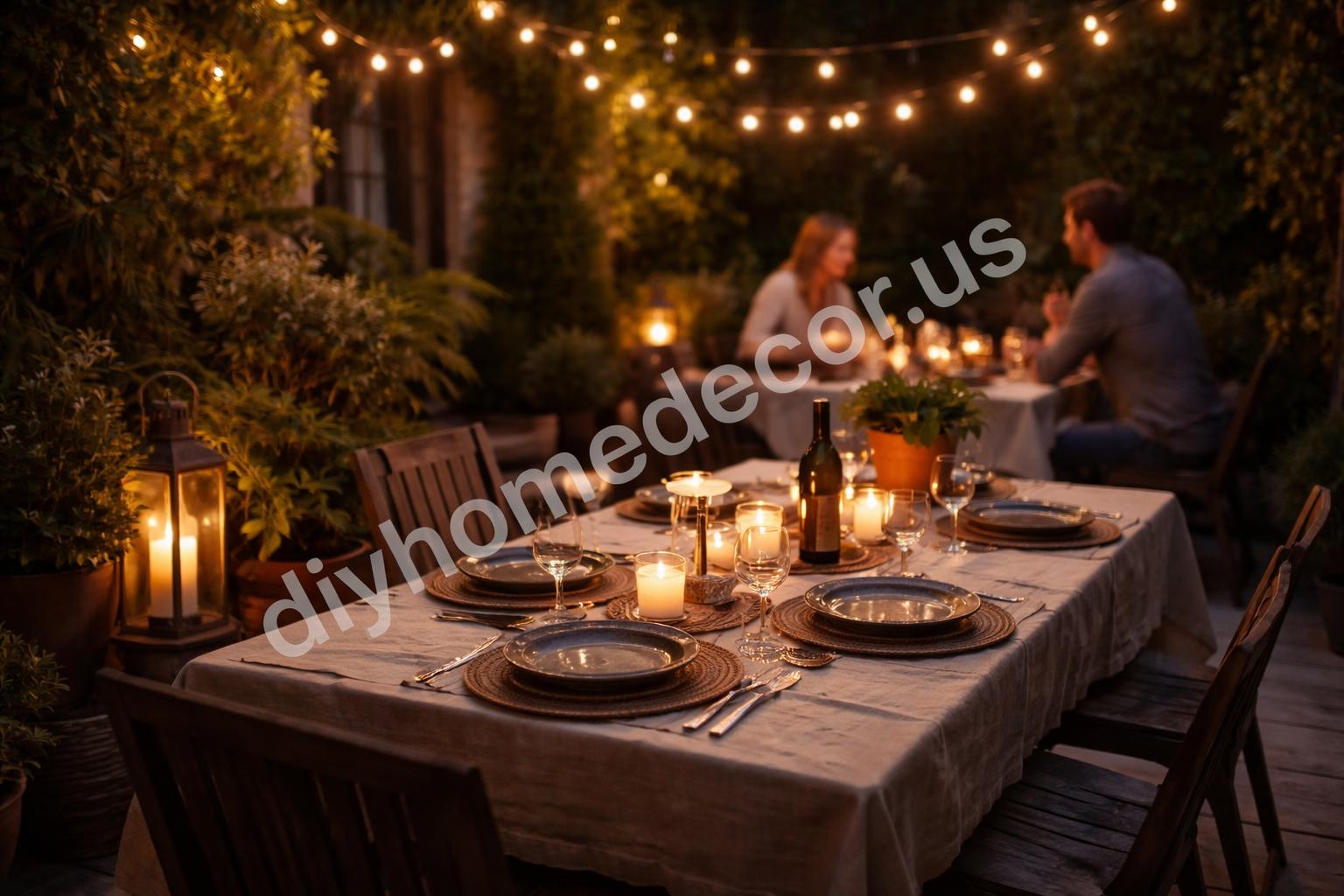 Dimmed led garden dining area soft light