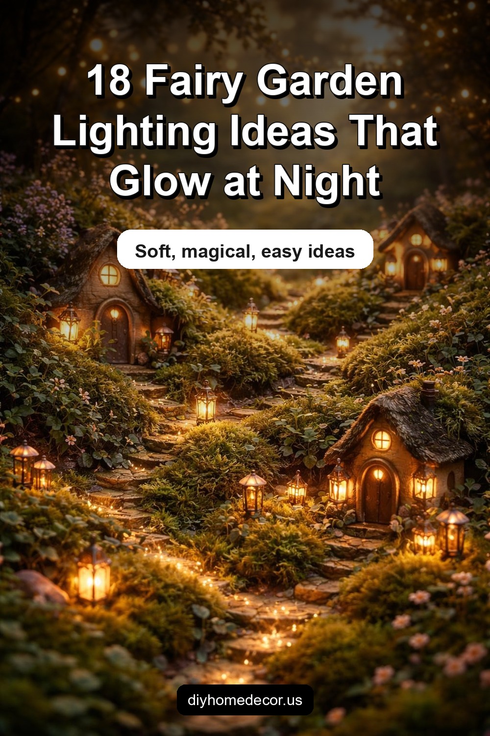 Pinterest image for 18 Fairy Garden Lighting Décor Ideas That Feel Straight Out of Pinterest
