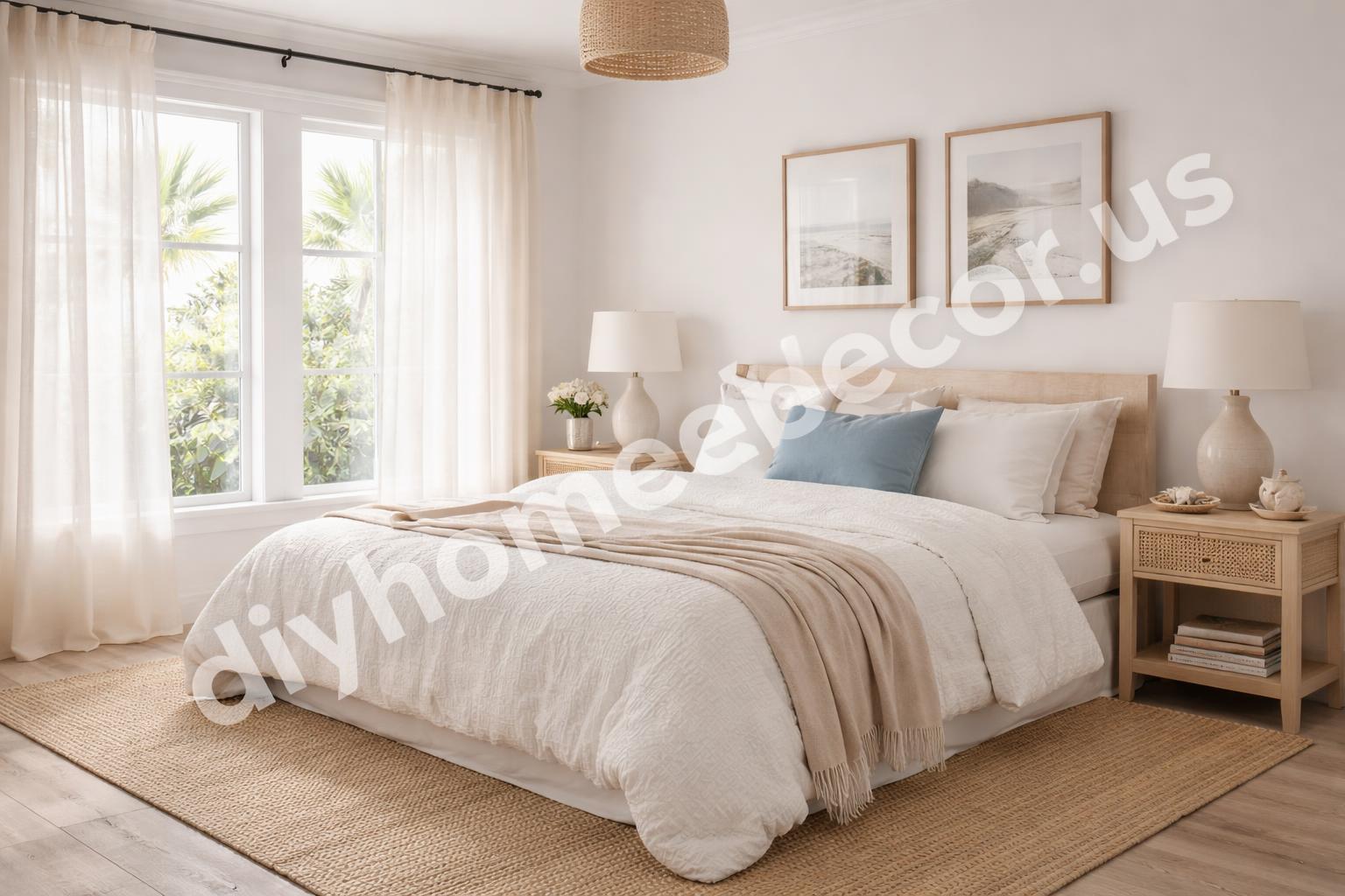 Finished coastal bedroom with relaxed vacation atmosphere
