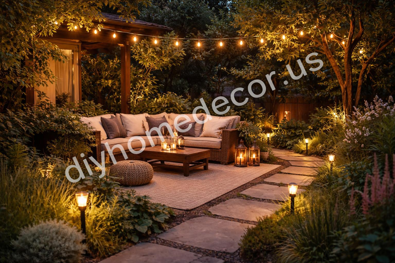 Finished led garden lifestyle evening seating area