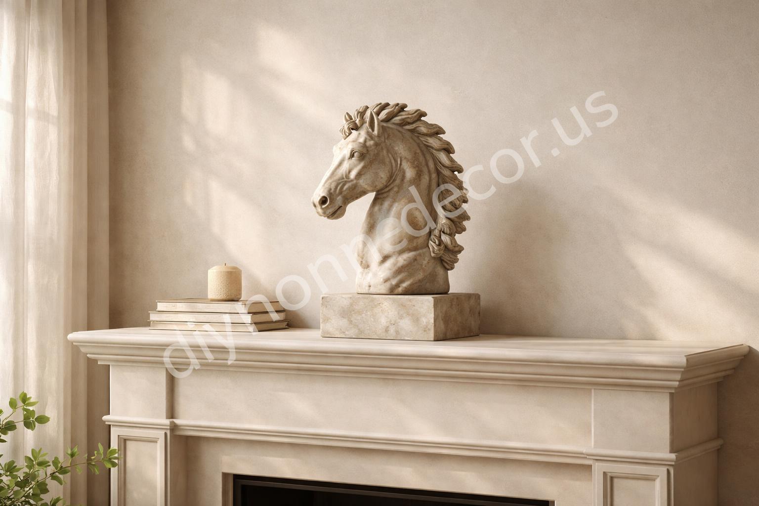 Horse bust mantel with minimal styling