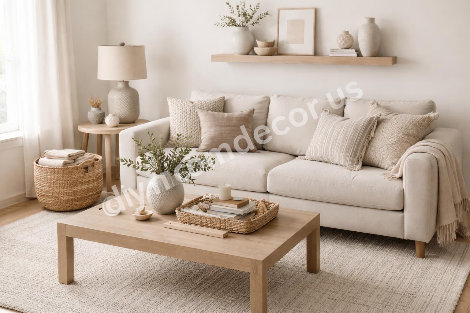 Layered neutral living room styling process