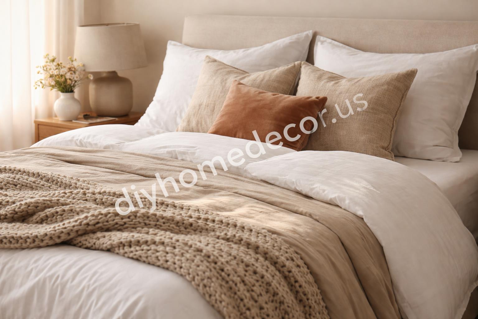 Layered romantic bedding with texture