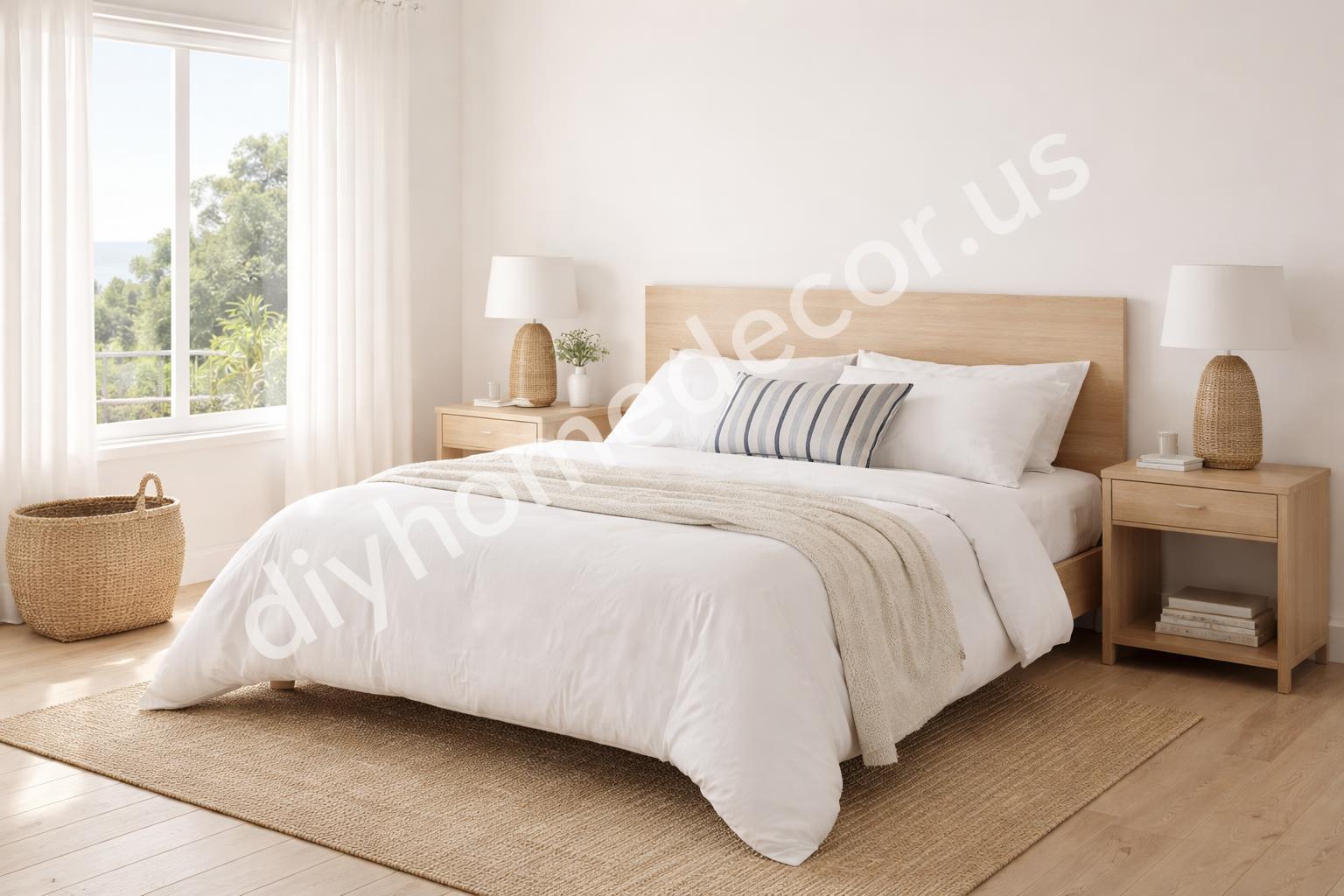 Minimal coastal bedroom with comfortable vacation vibe