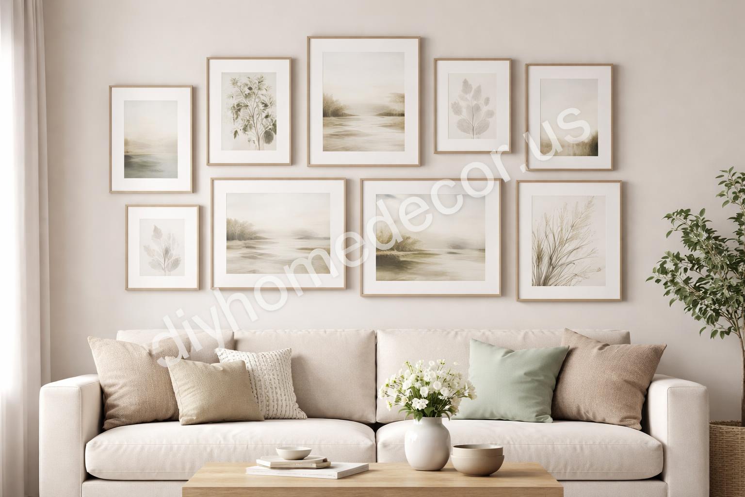Minimal gallery wall with matching frames