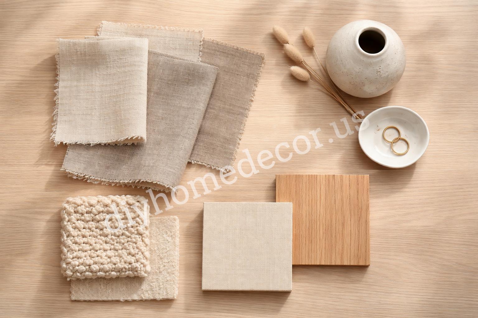 Neutral japandi bedroom color palette and materials