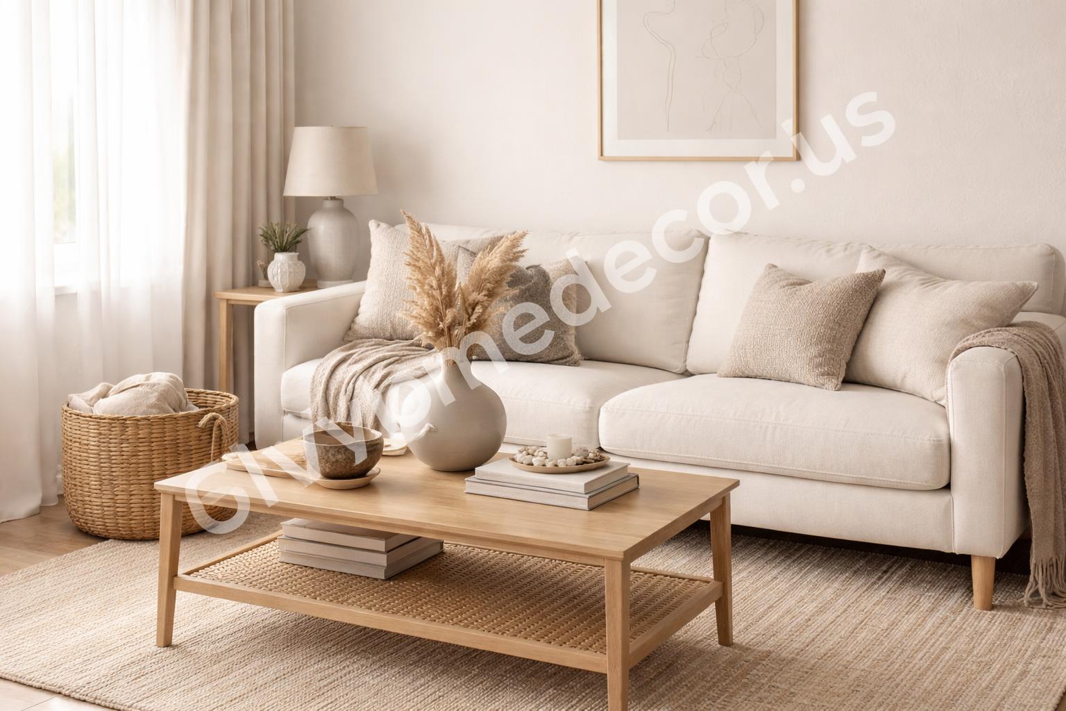 Neutral living room hero styled with soft textures