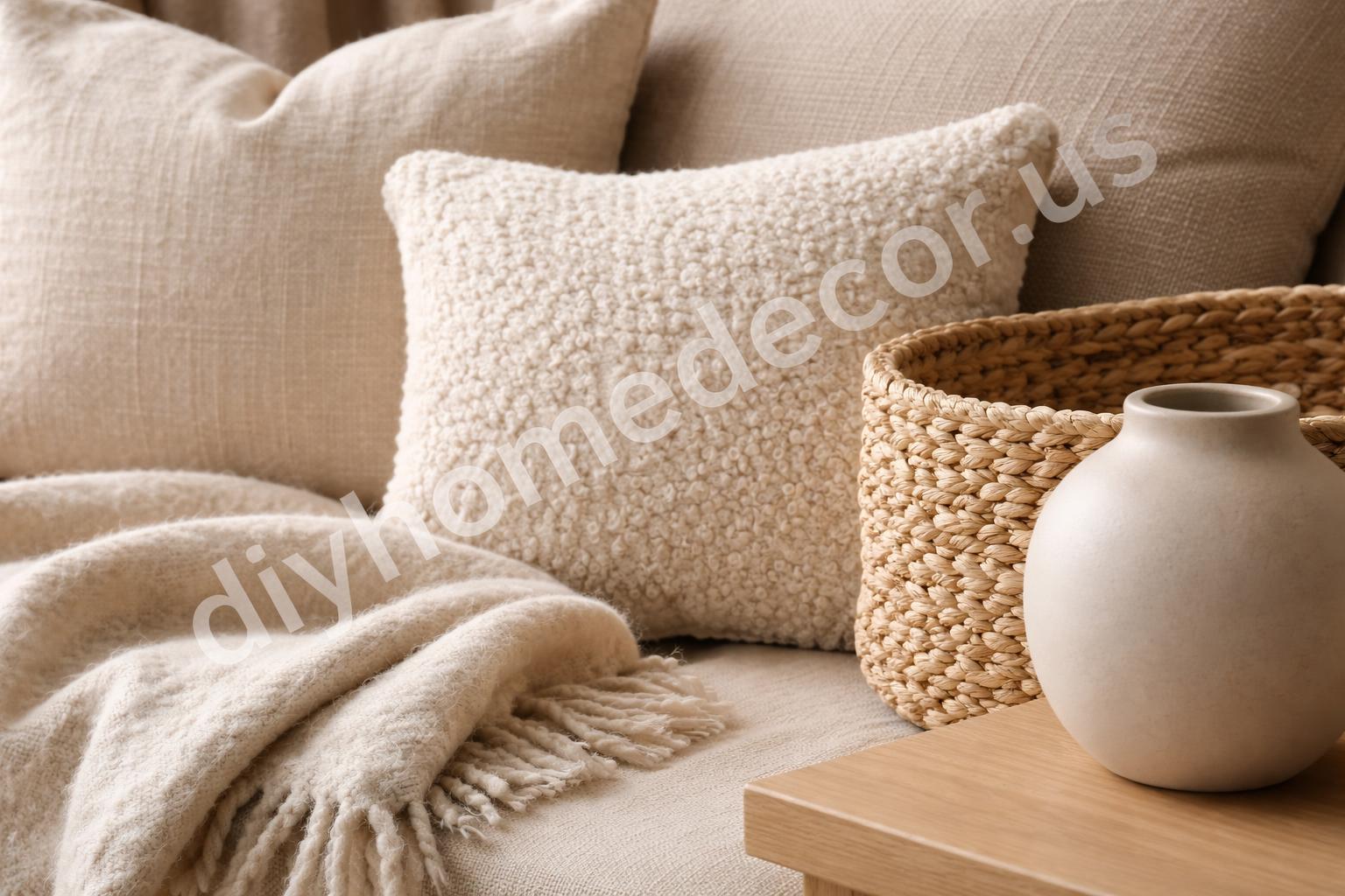 Neutral living room texture layering closeup