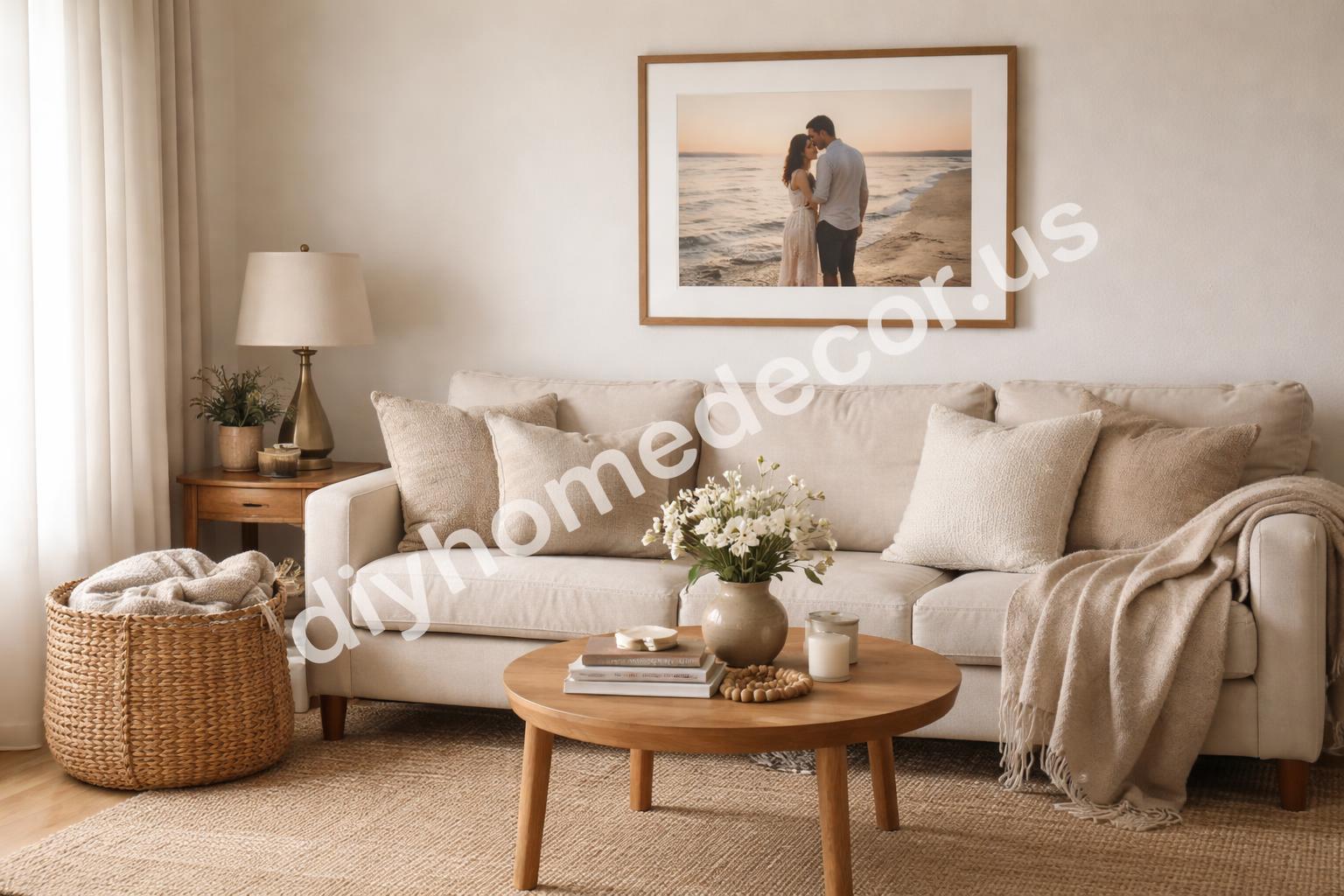 Personal art and basket storage living room
