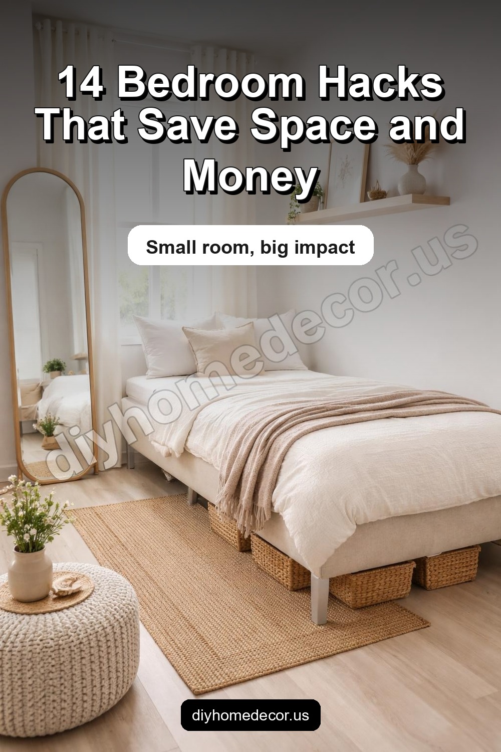 Pinterest image for 14 Genius Bedroom Decorating Hacks That Save Money and Space