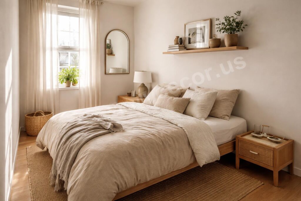 Small bedroom with clever space saving decor
