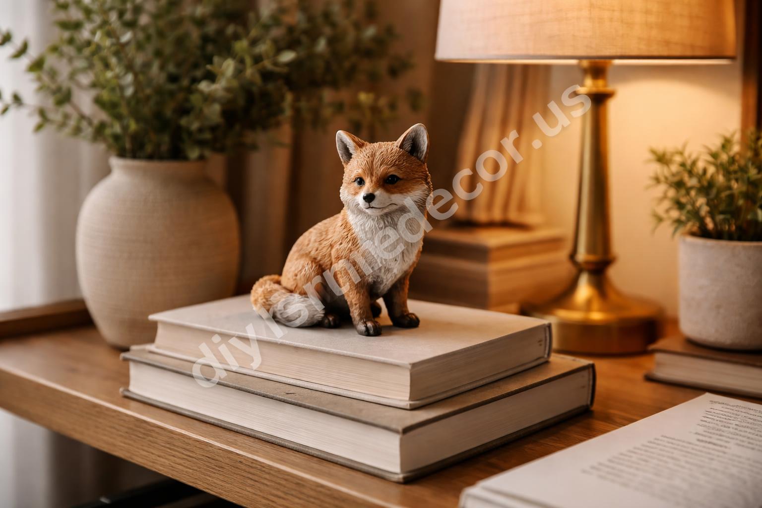 Small fox statue on stacked books