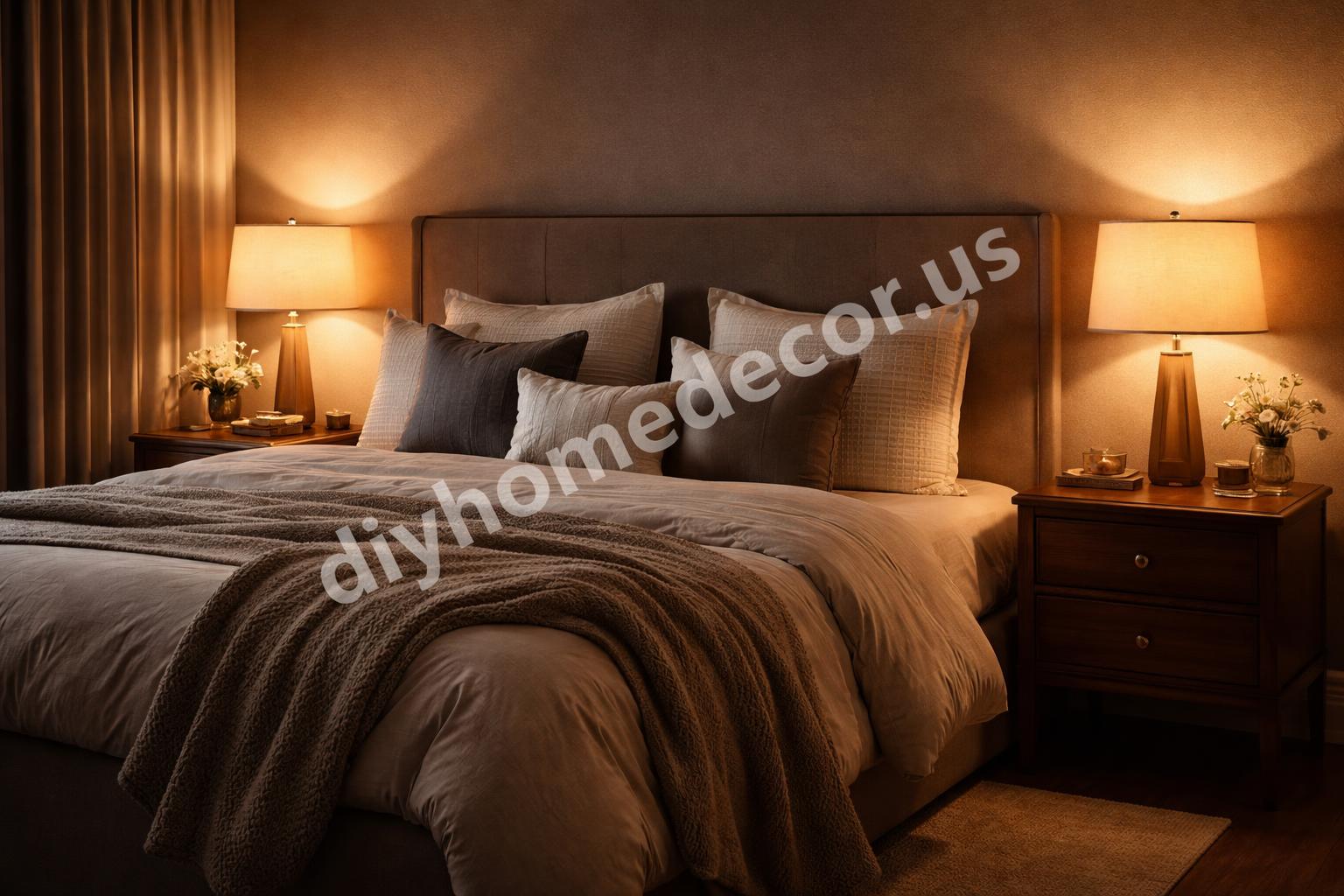 Soft bedroom lamps with warm dim light and evening mood