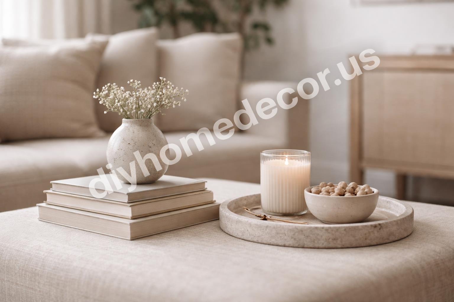 Styled coffee table with books vase and tray