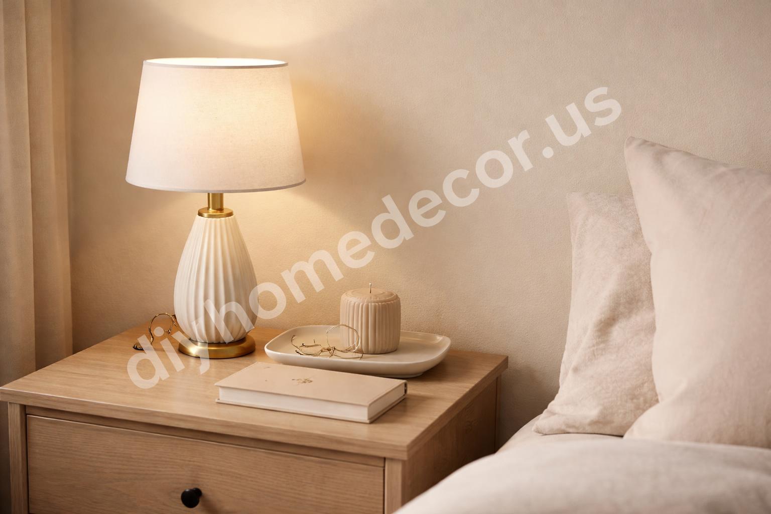 Stylish bedroom lamp and nightstand arrangement