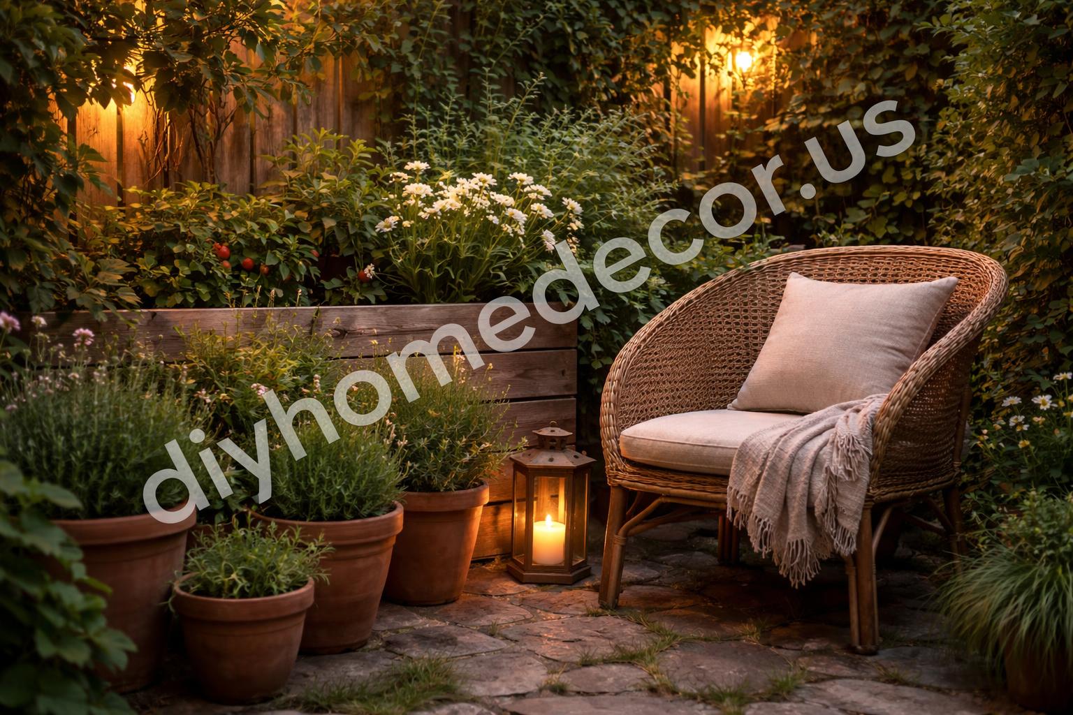 Textured garden corner with warm ambient light
