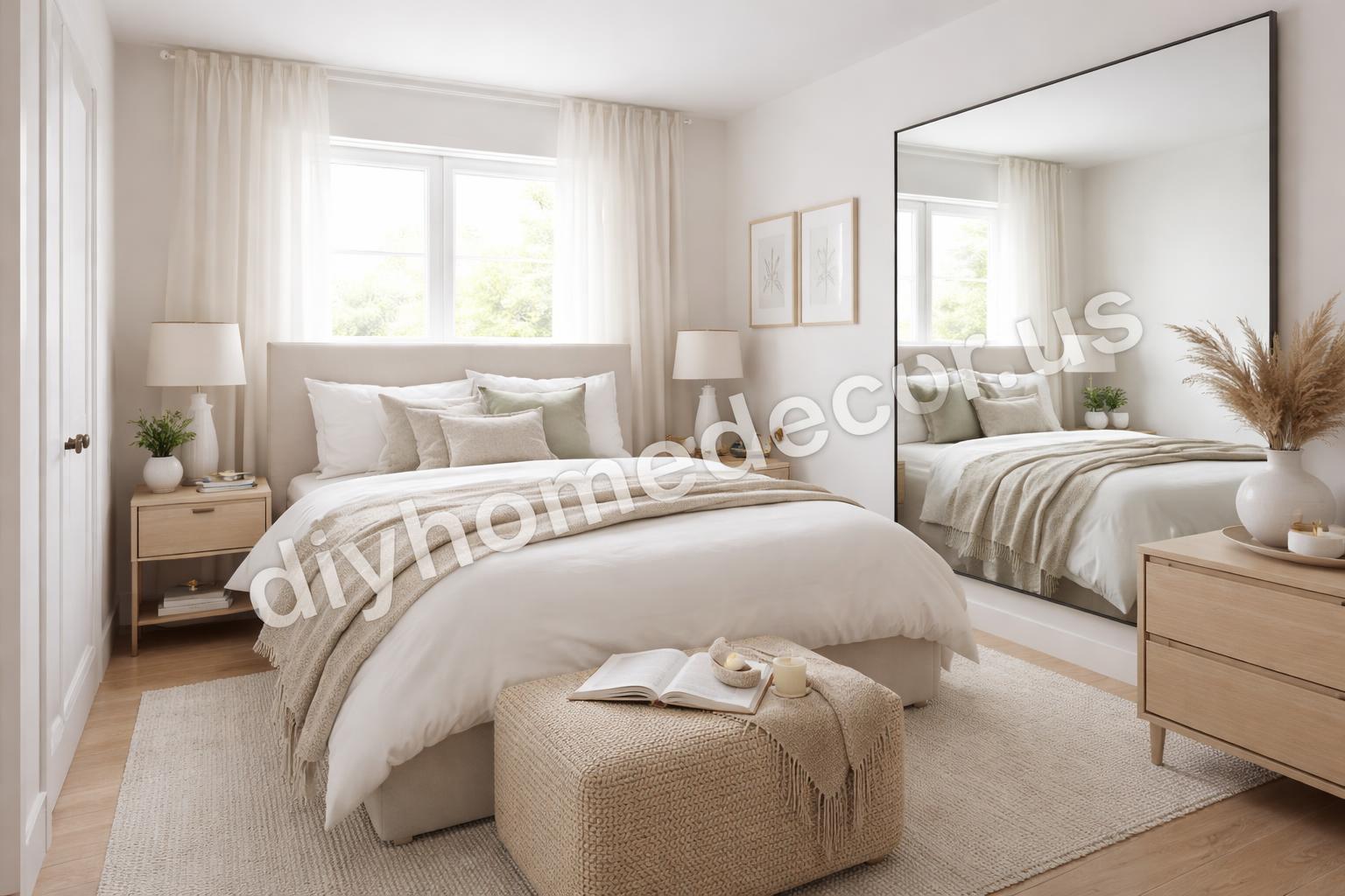 Thin frame mirror making small bedroom feel larger