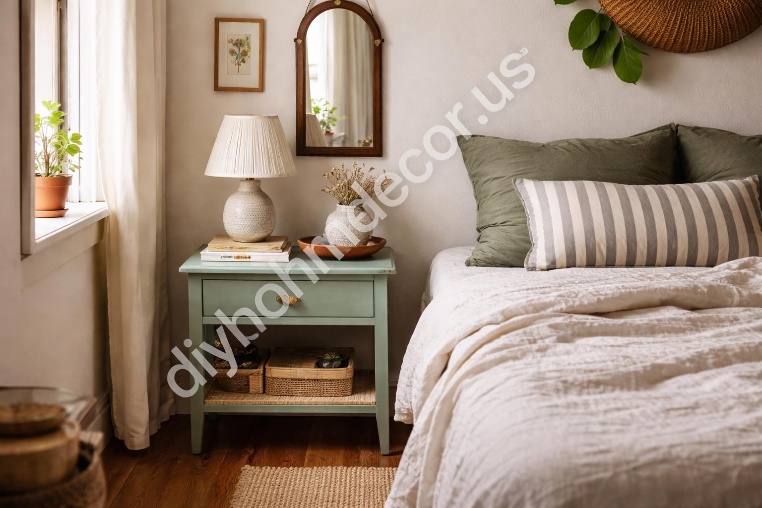 Thrifted bedroom decor with refreshed vintage pieces