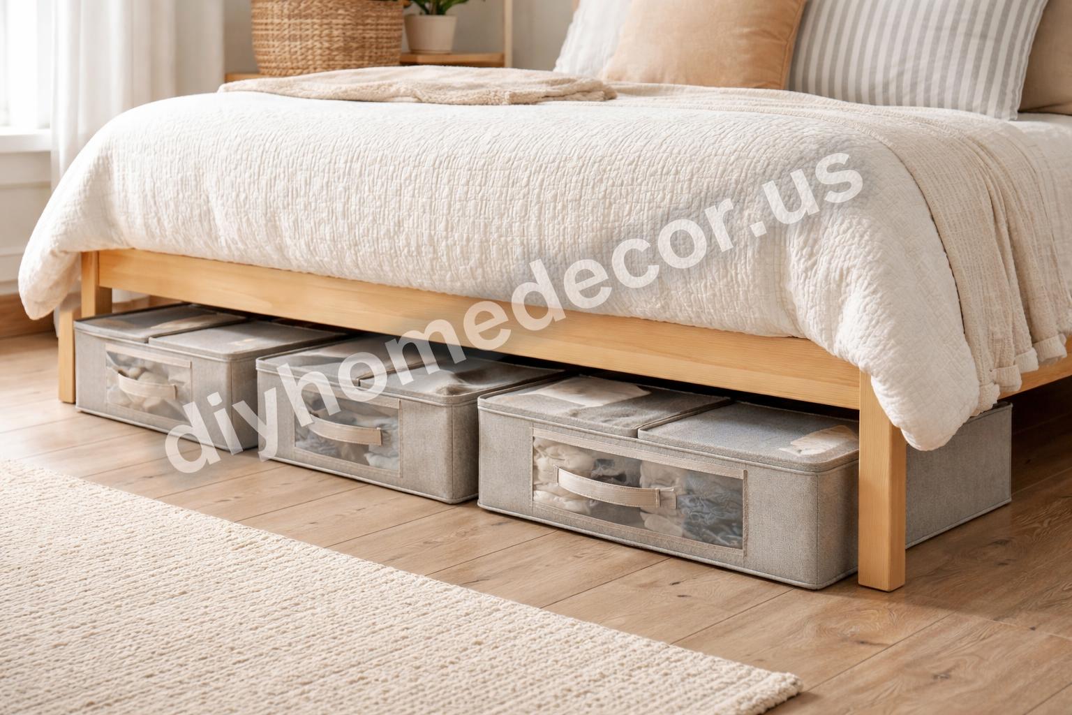 Under bed storage boxes in small bedroom