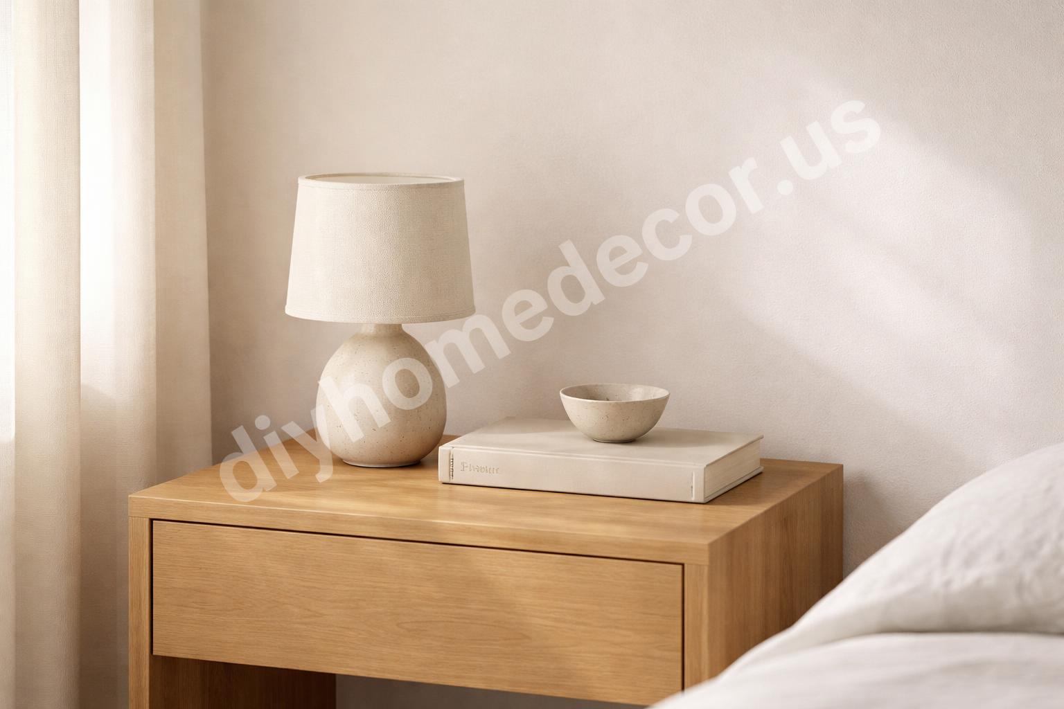 Warm matte wood nightstand with simple decor