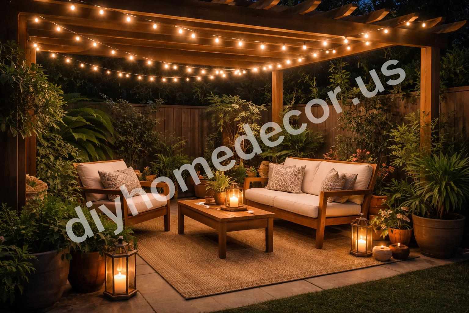 Warm white garden string lights cozy patio