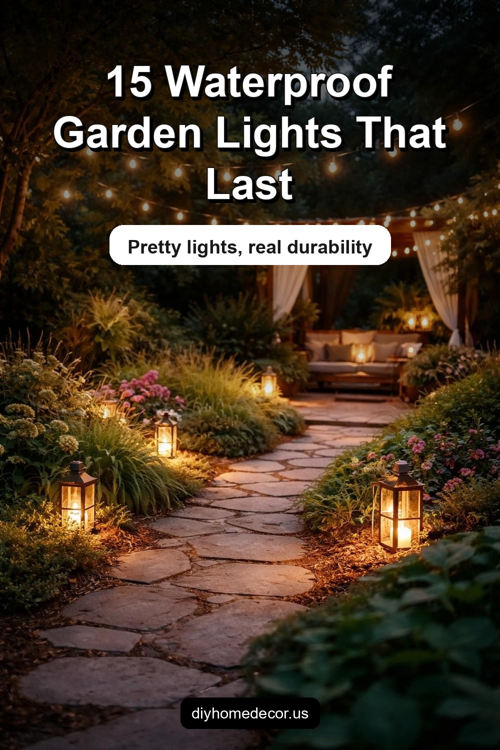 Pinterest image for 15 Waterproof Garden Lighting Decor Products That Actually Last