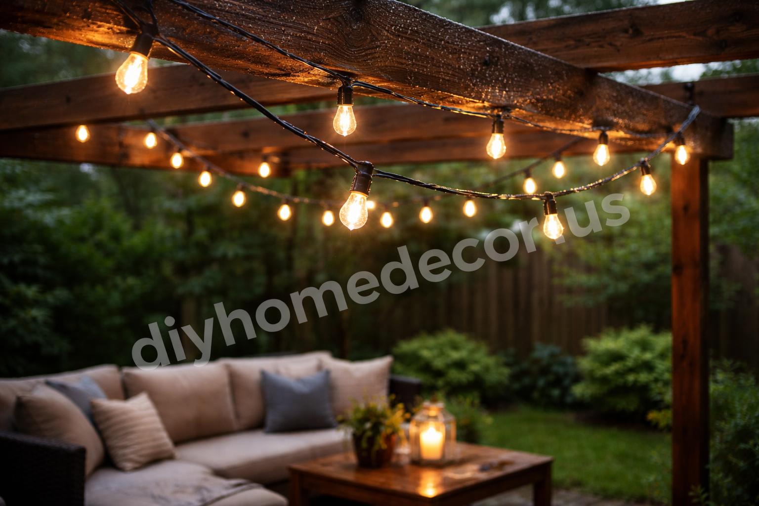 Waterproof led string lights on pergola