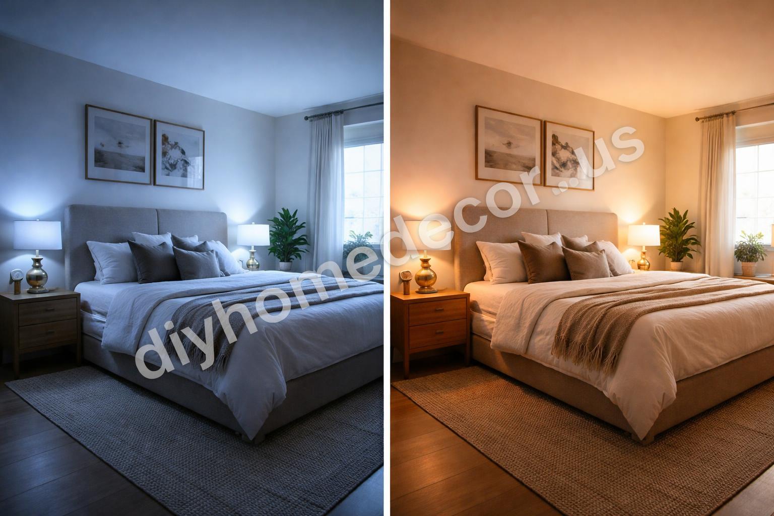 Comparison of warm white versus blue led bedroom lighting