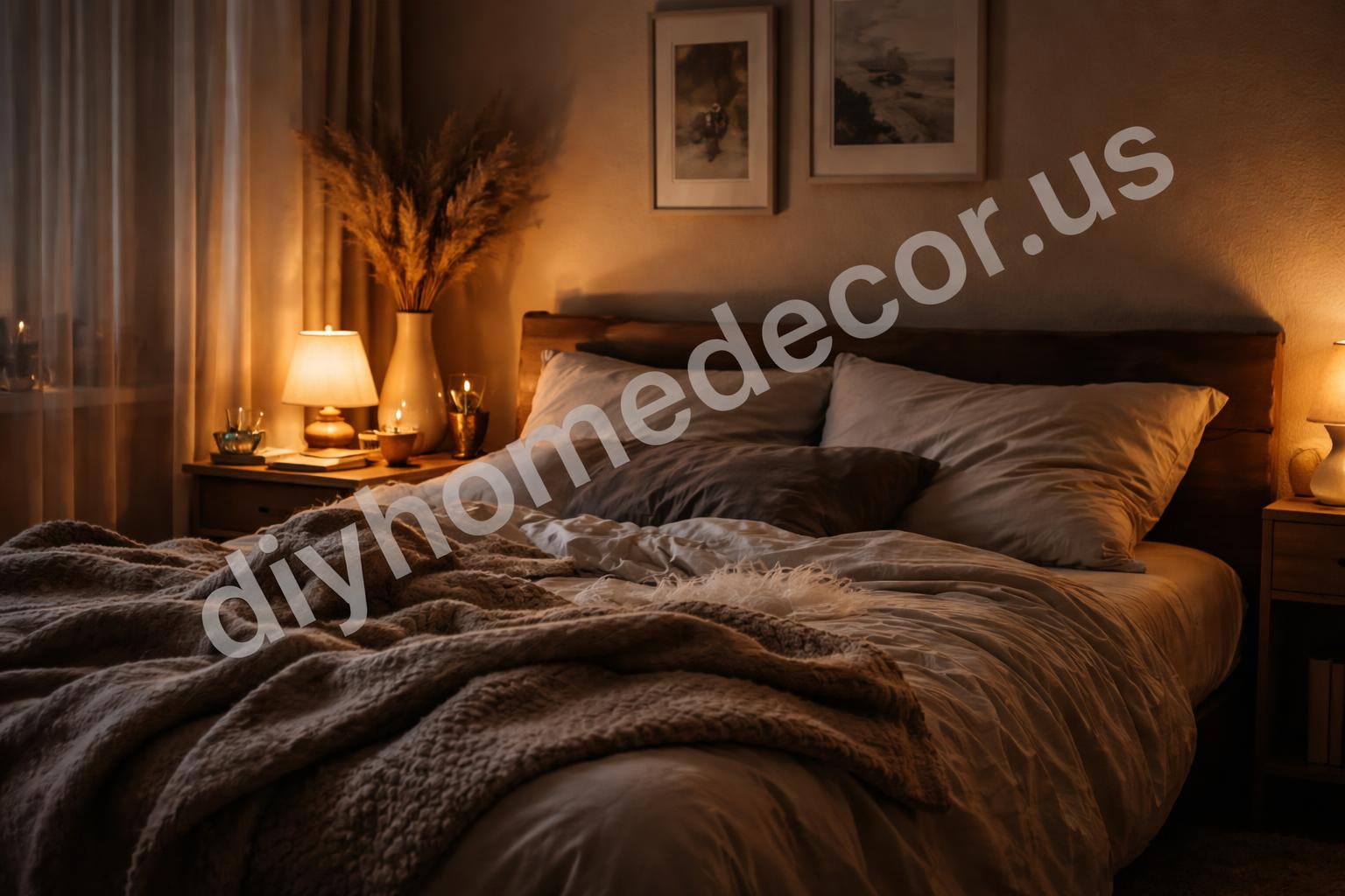 Cozy led bedroom nighttime lifestyle with warm ambience