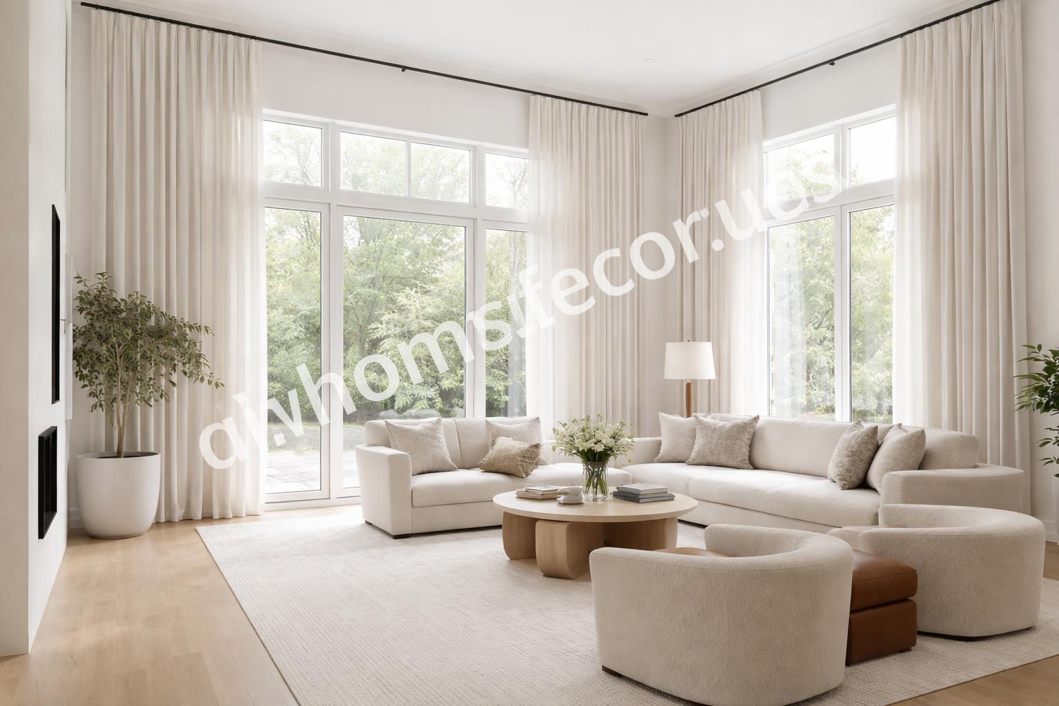 Floor to ceiling curtains in modern living room