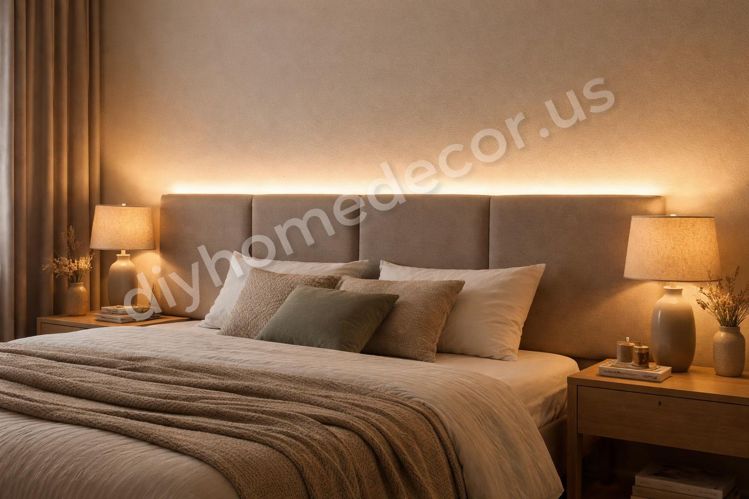 Headboard backlit led strip lighting cozy bedroom