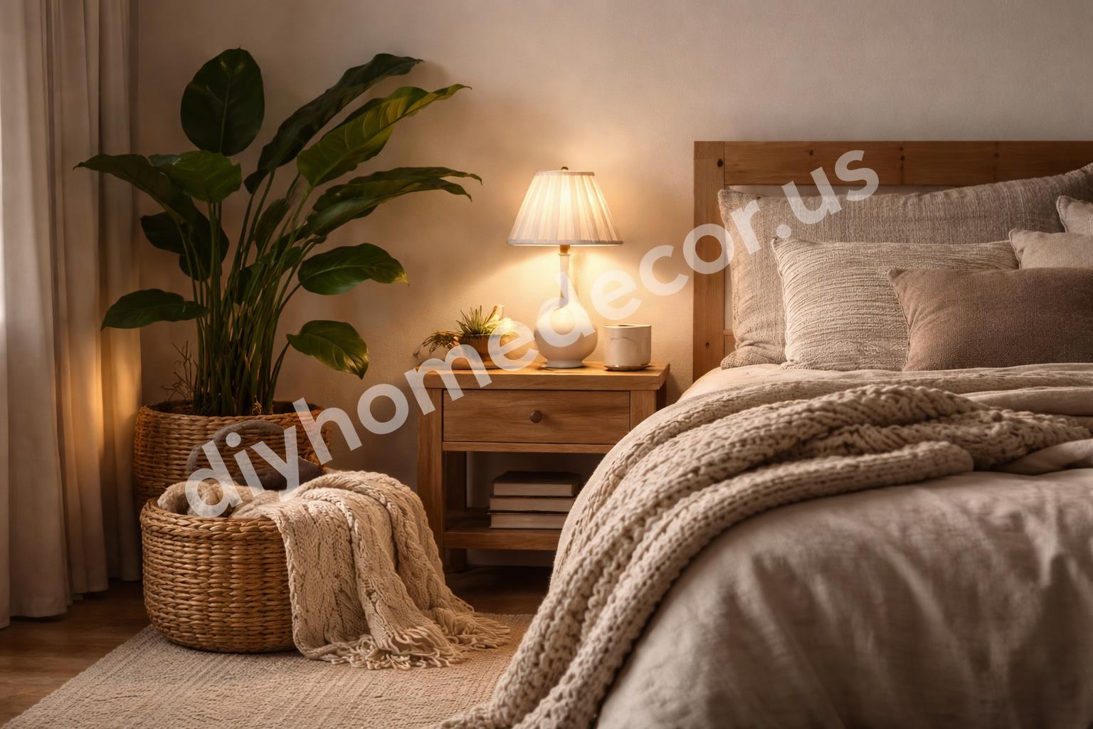 Led accent lighting near bedroom plants and textures