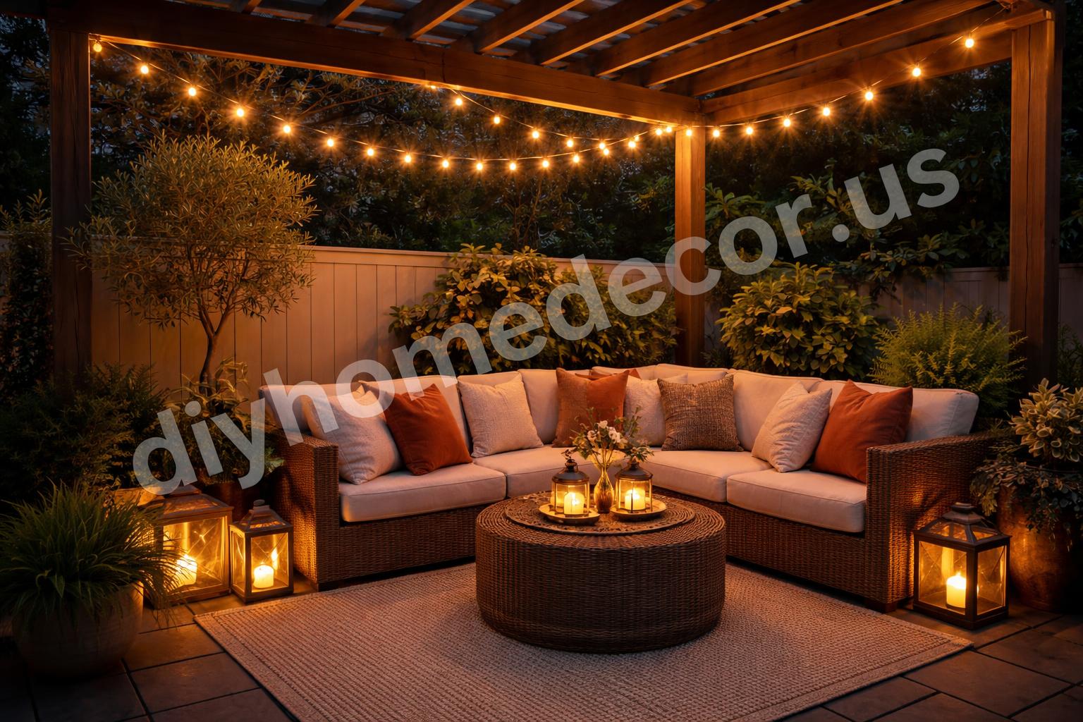Led lights under pergola evening patio