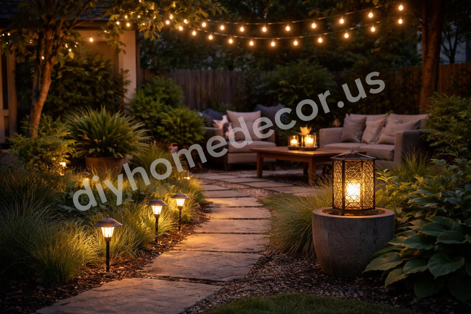 Three height garden lighting layout