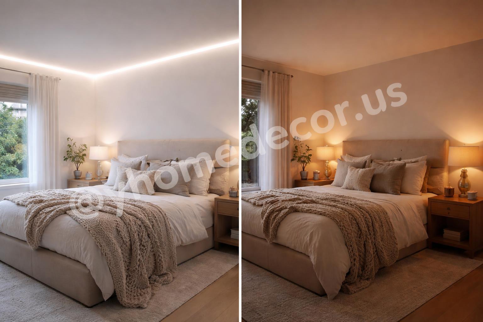 Too bright led bedroom vs soft cozy lighting comparison